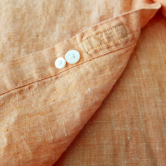 Murano European Fabric Mens XL Linen Long Sleeve Orange Peach Button-Up Shirt - Picture 6 of 12